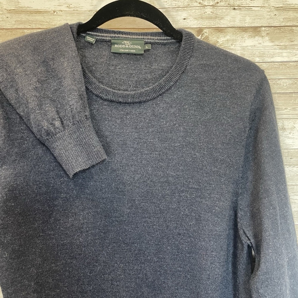Rodd & Gunn Mens L Sweater Navy 100% Extra Fine Merino New Wool Crewneck Italian
